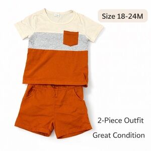 DONATED: Toddler 2-Piece Outfit Set | Color Block Tee & Shorts | 18-24M